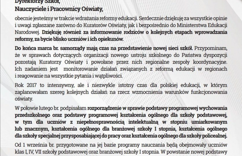 List Minister Edukacji Narodowej