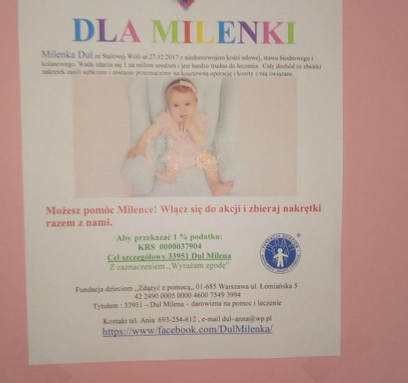 Zbieramy nakrętki dla Milenki