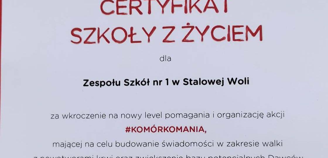 Certyfikat Szkoły z życiem