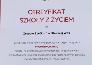 Certyfikat Szkoły z życiem
