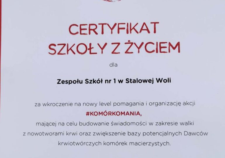 Certyfikat Szkoły z życiem